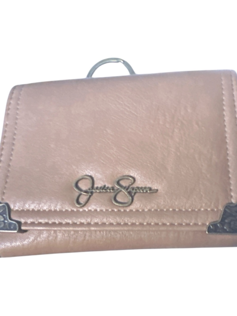 NWT Jessica Simpson tan  Faux-Leather Wallet brass acc cute vintage looking